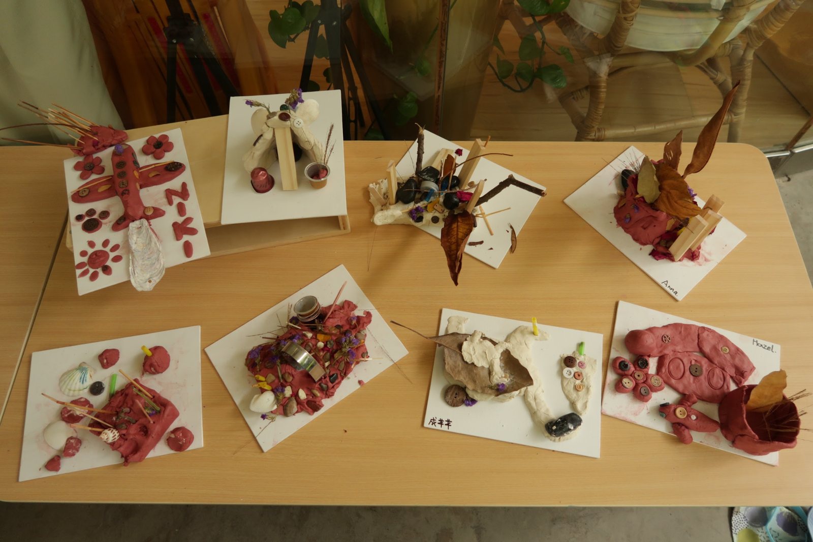 Clay sculptures created by children and their families