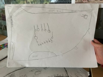 Children working together on a classroom floor plan