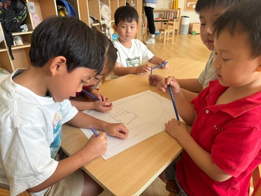 A child's annotated MRT classroom floor plan